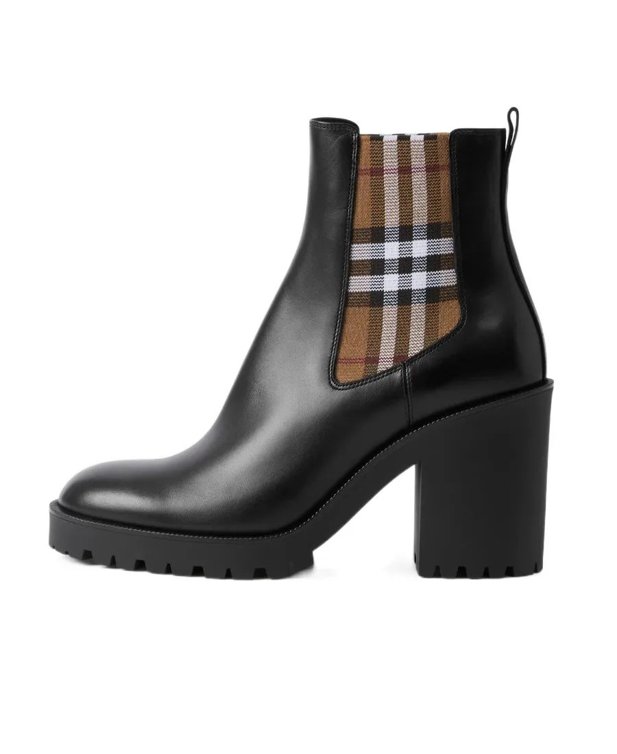 Burberry Checked Panel High Block Heel Boots