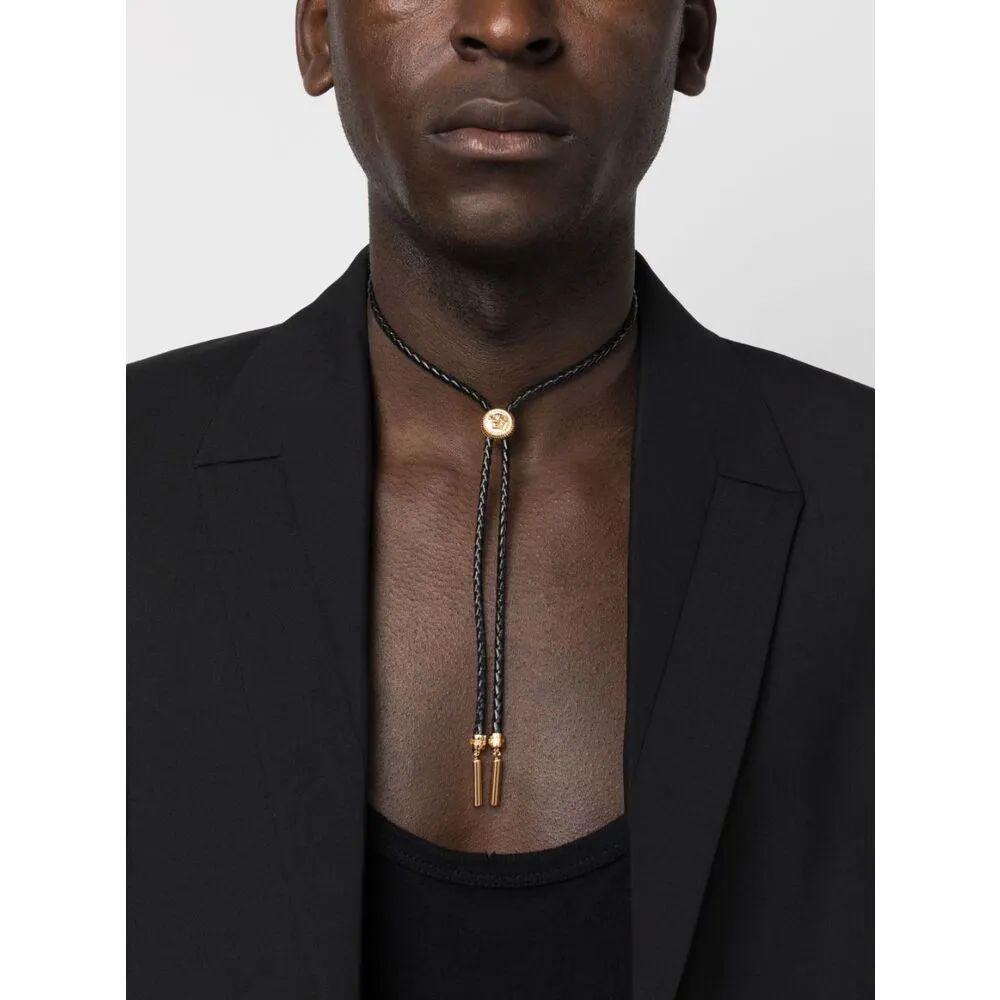 Medusa-Charm Braided Leather Necklace