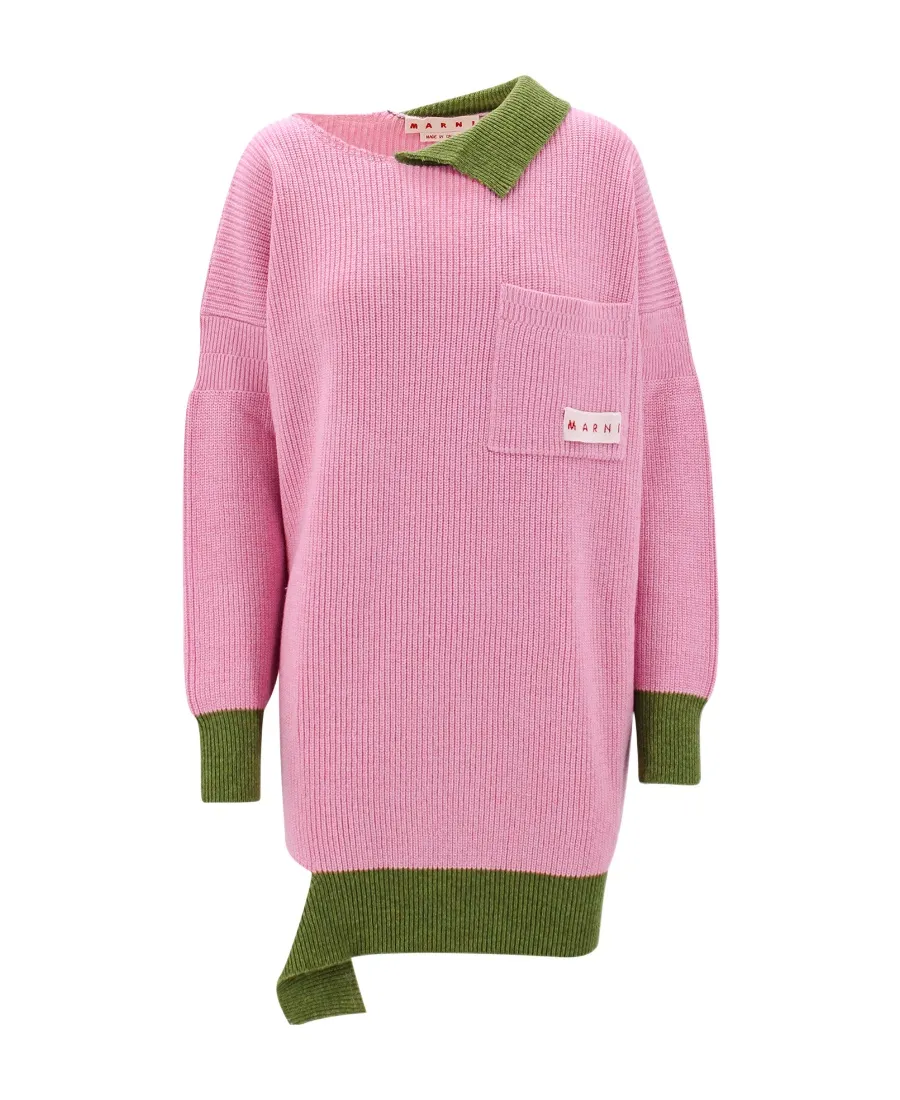 Marni Color-Block Logo Patch Knit Dress