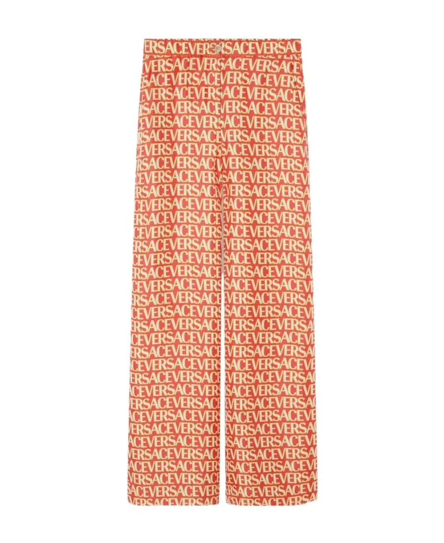 Versace Logo Printed Wide Leg Trousers