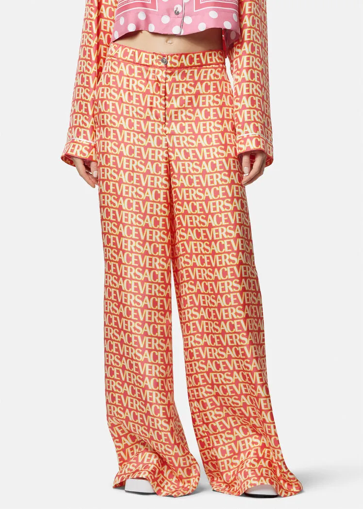 Versace Logo Printed Wide Leg Trousers