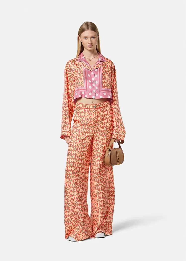 Versace Logo Printed Wide Leg Trousers