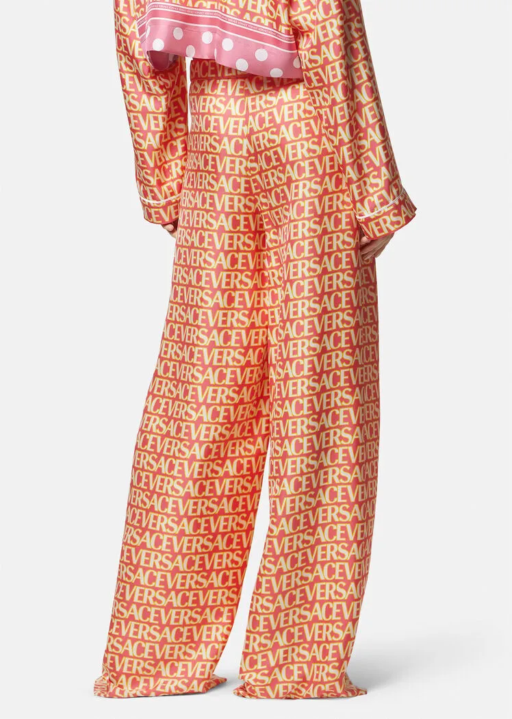 Versace Logo Printed Wide Leg Trousers