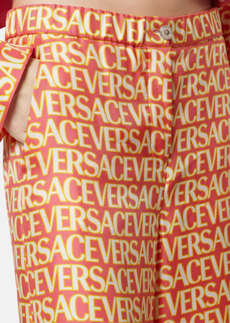 Versace Logo Printed Wide Leg Trousers