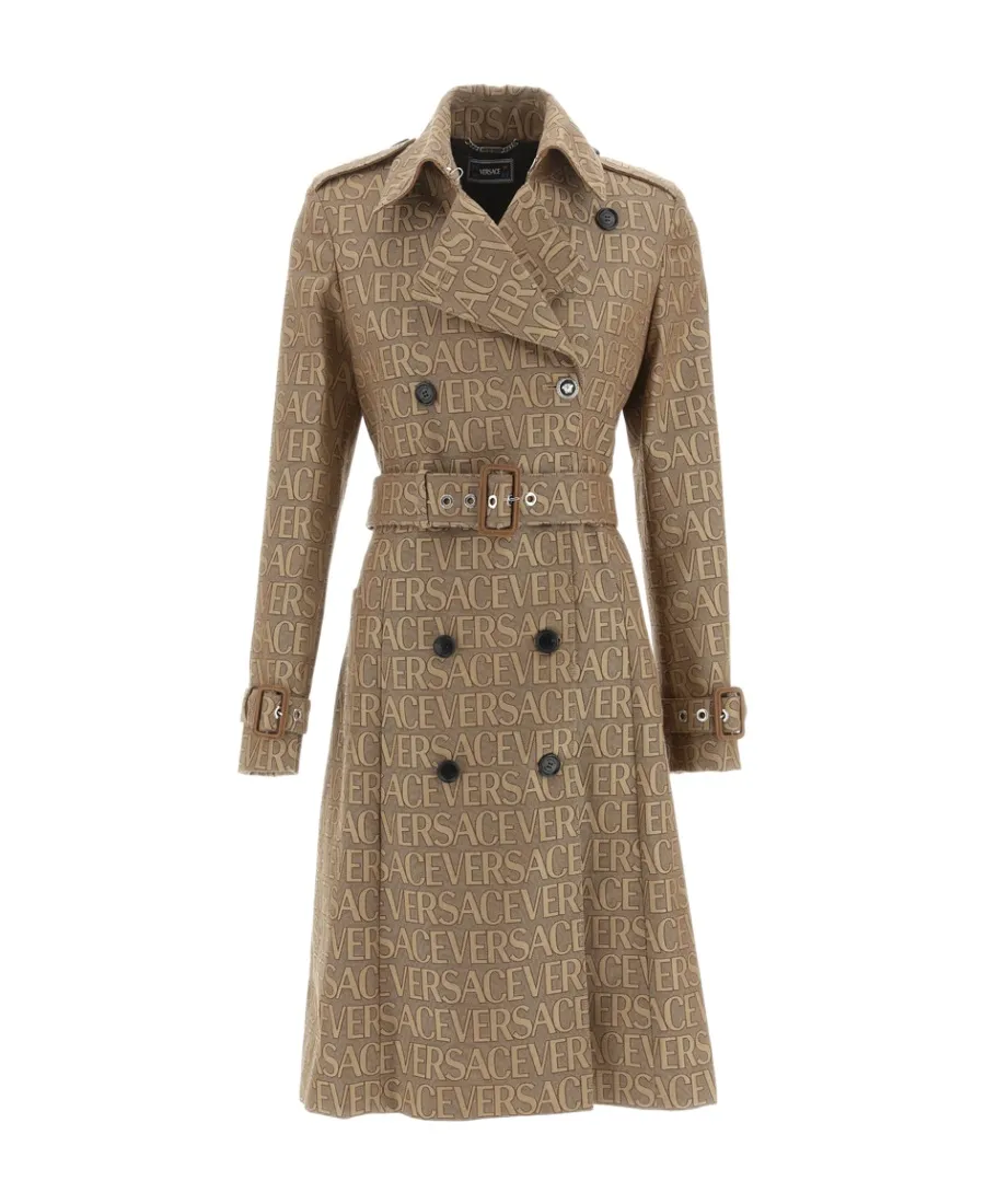 Versace Allover-Jacquard Double Breasted Trench Coat