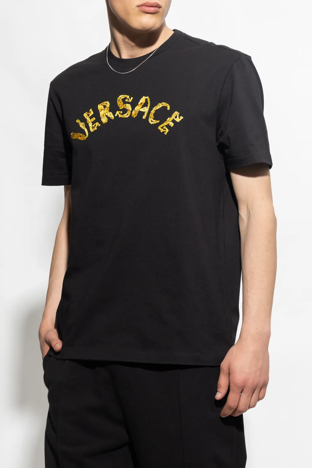 Versace Seashell Baroque Logo Embroidered Crewneck T-Shirt