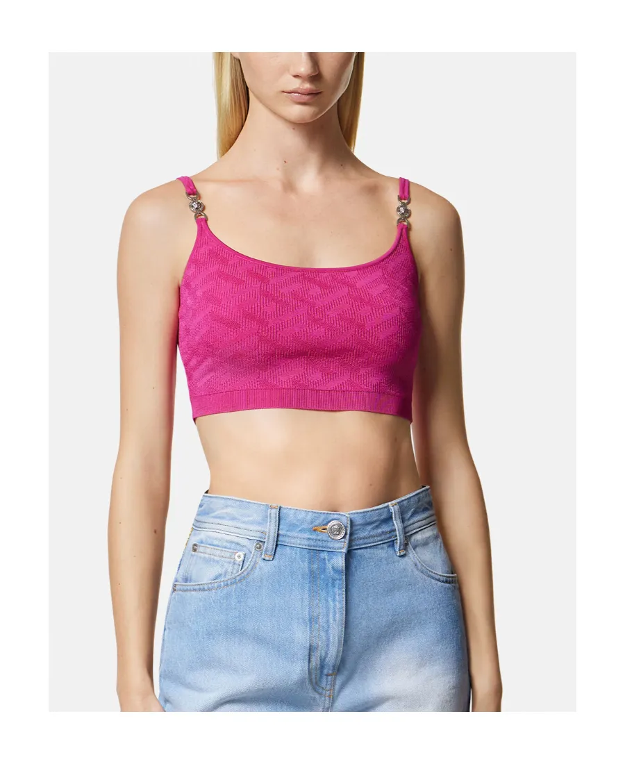 Versace La Greca Medusa Knitted Crop Sleeveless Top