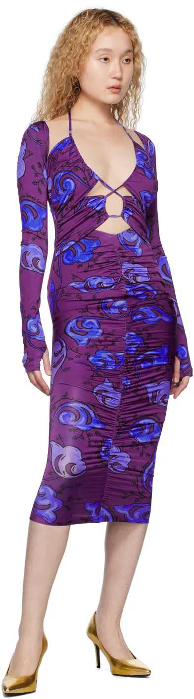 Versace Jeans Couture Floral-Printed Cut-Out Detailed Midi Dress