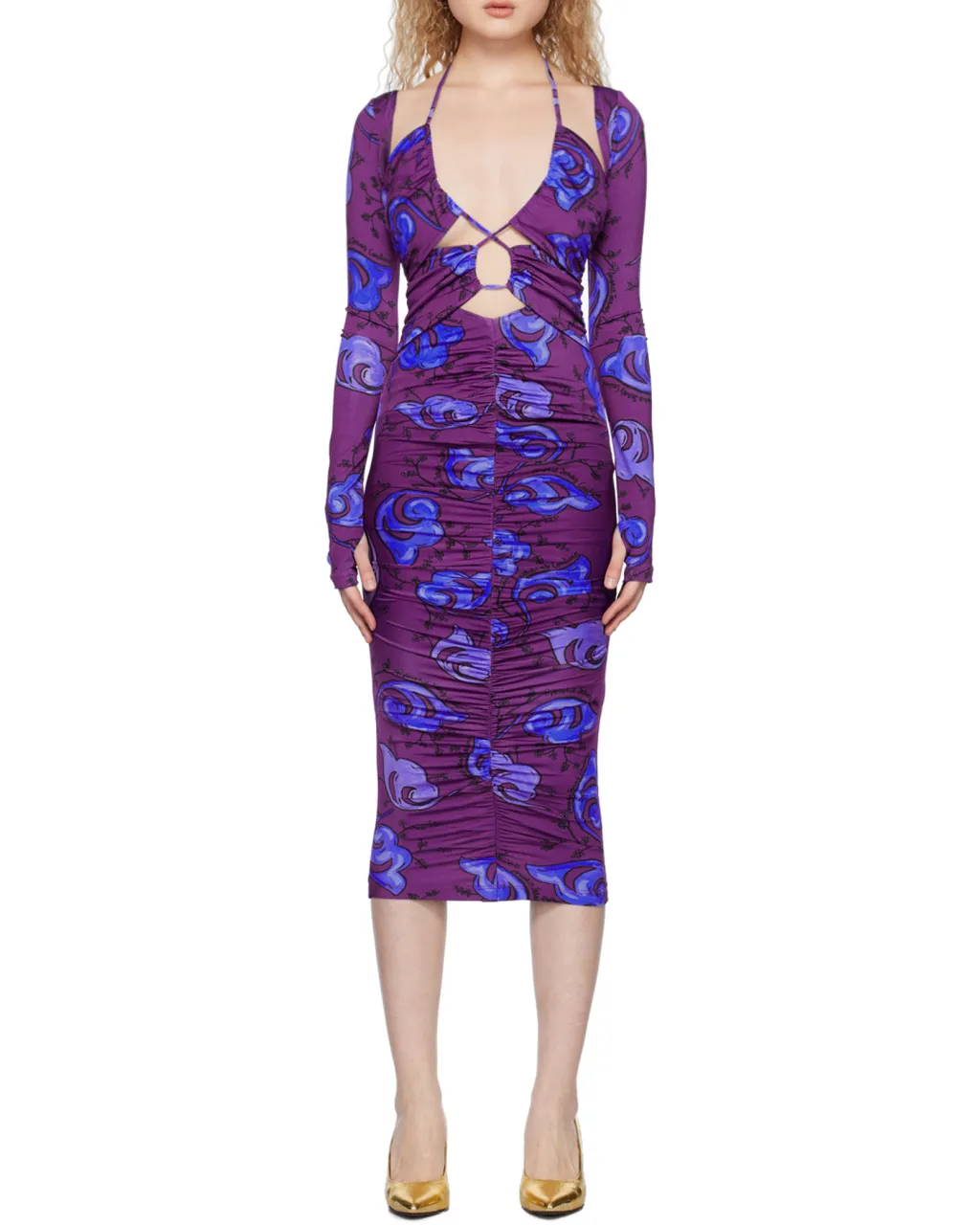 Versace Jeans Couture Floral-Printed Cut-Out Detailed Midi Dress