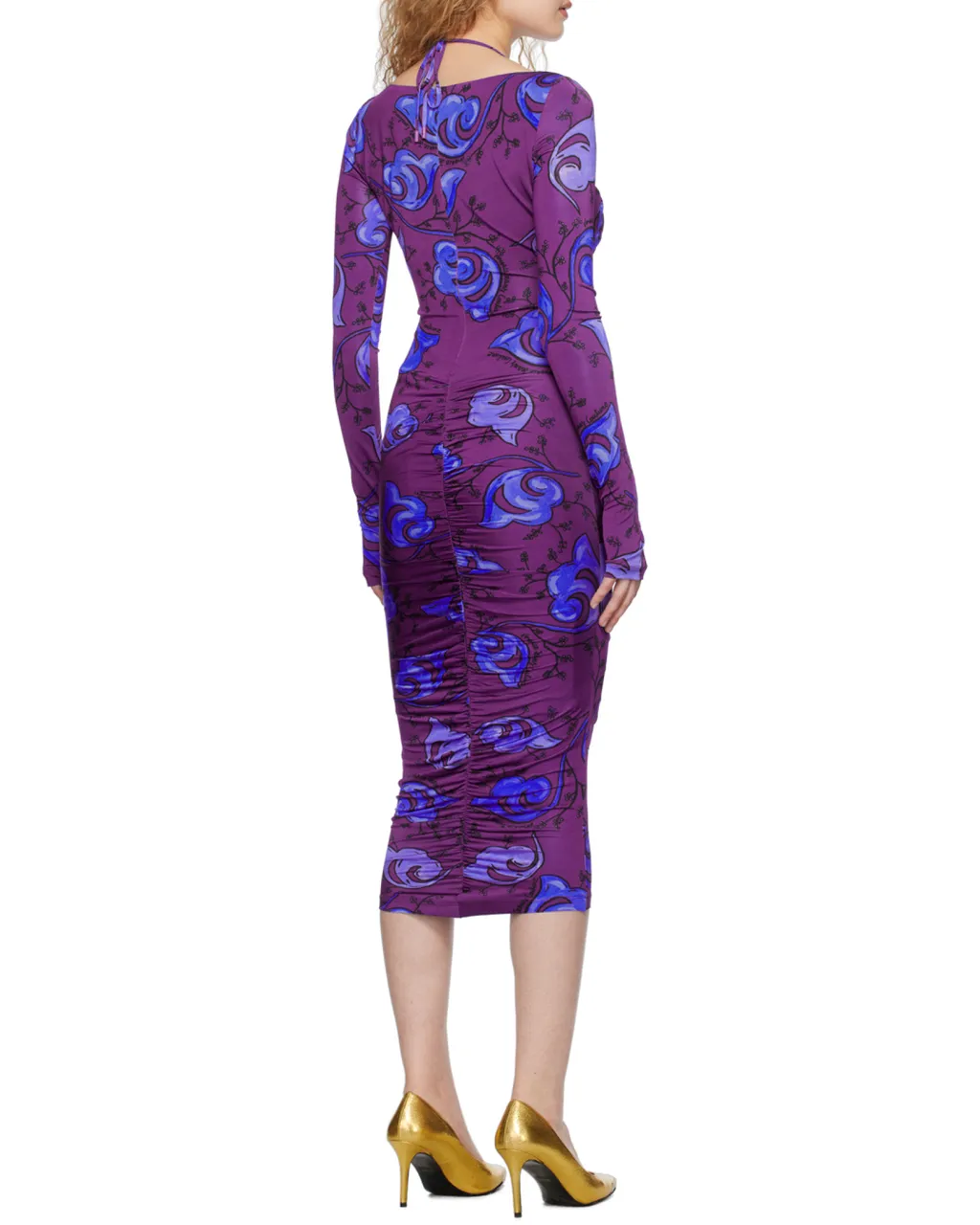 Versace Jeans Couture Floral-Printed Cut-Out Detailed Midi Dress