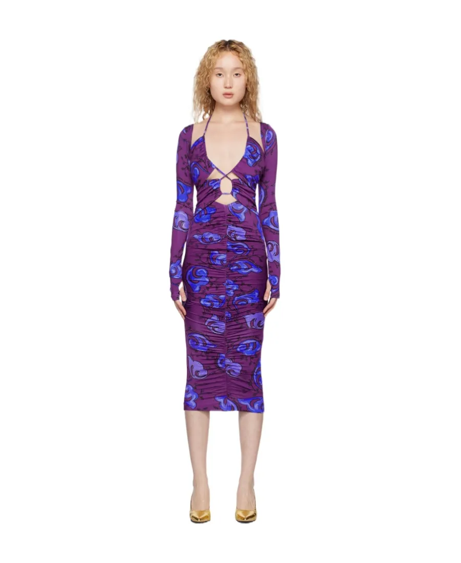 Versace Jeans Couture Floral-Printed Cut-Out Detailed Midi Dress