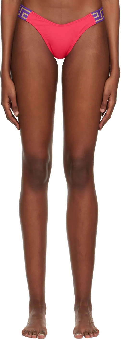 Versace Greca-Pattern Printed Thong Bikini Bottoms