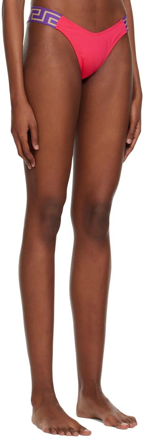 Versace Greca-Pattern Printed Thong Bikini Bottoms