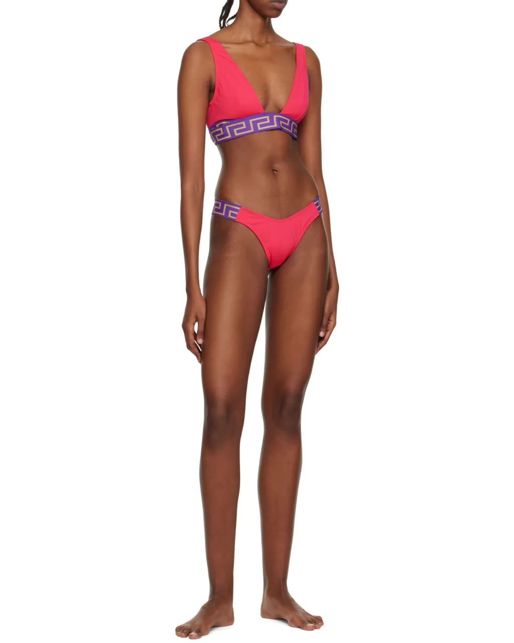 Versace Greca-Pattern Printed Thong Bikini Bottoms