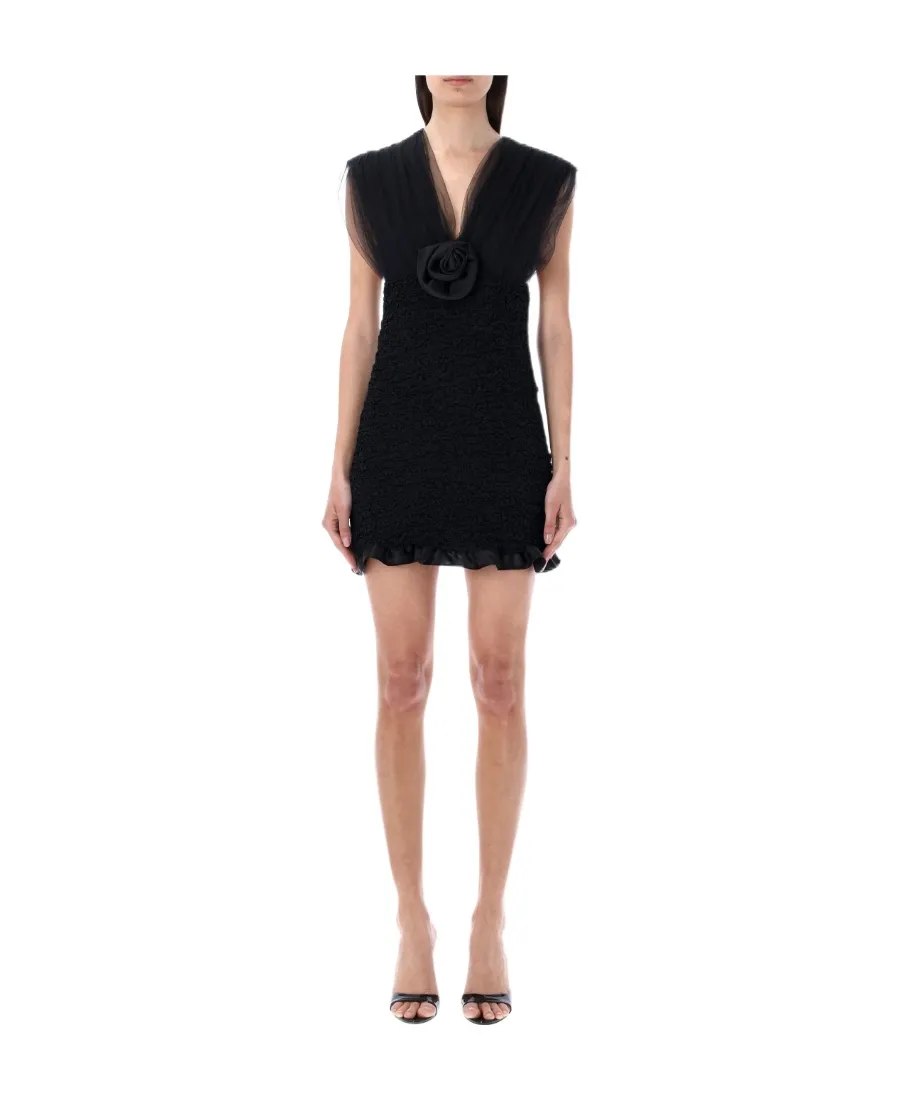Floral-Appliqué Smocked Minidress