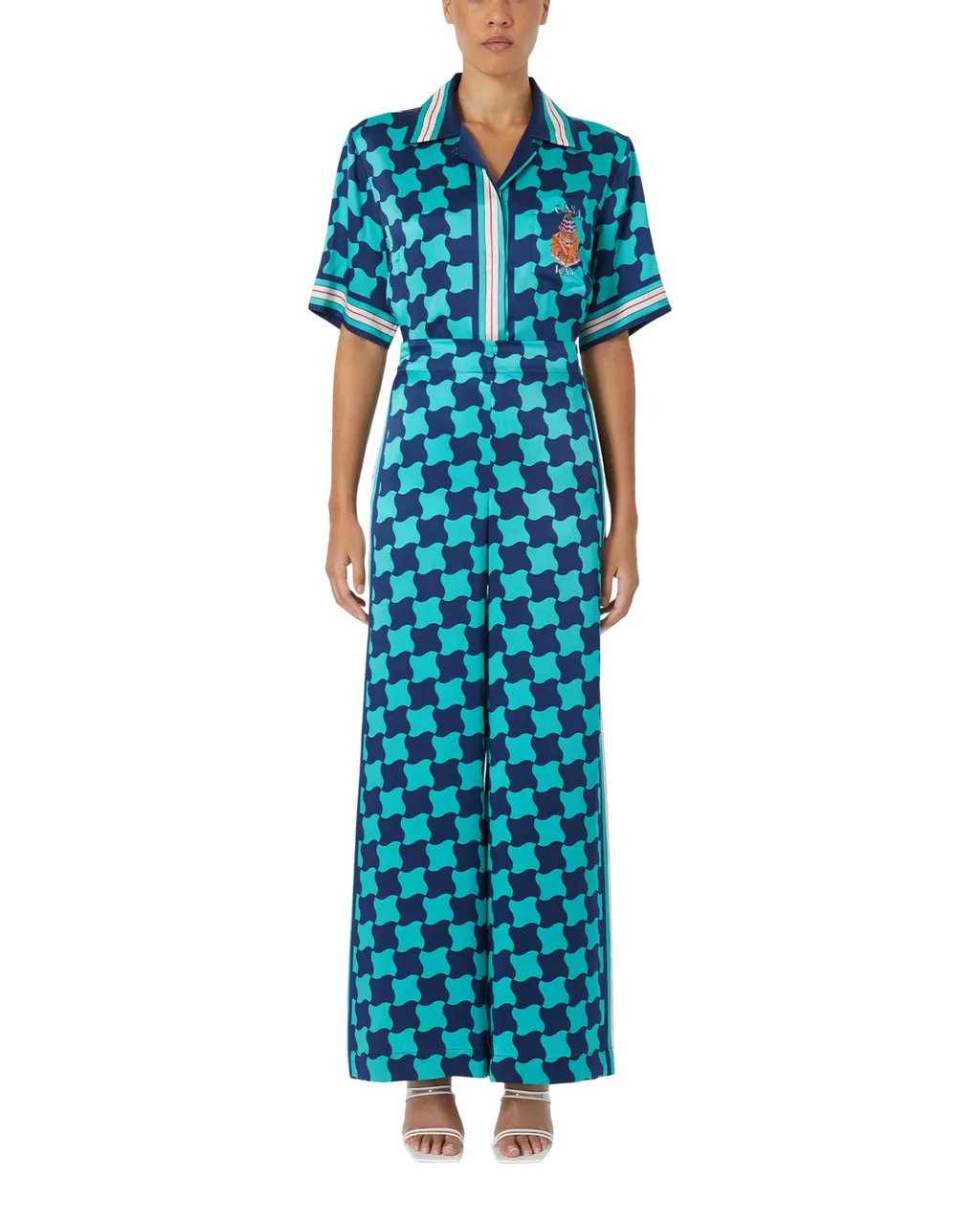 Graphic-Print Silk Trousers