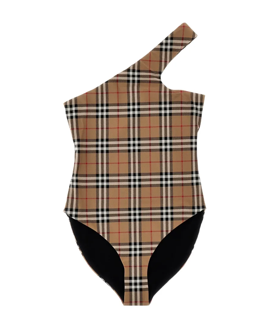 Burberry Checked One-Shoulder Swimsuit