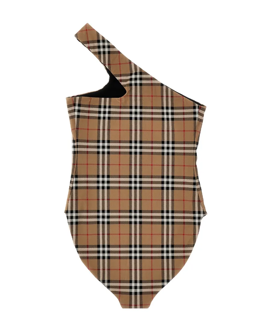 Burberry Checked One-Shoulder Swimsuit