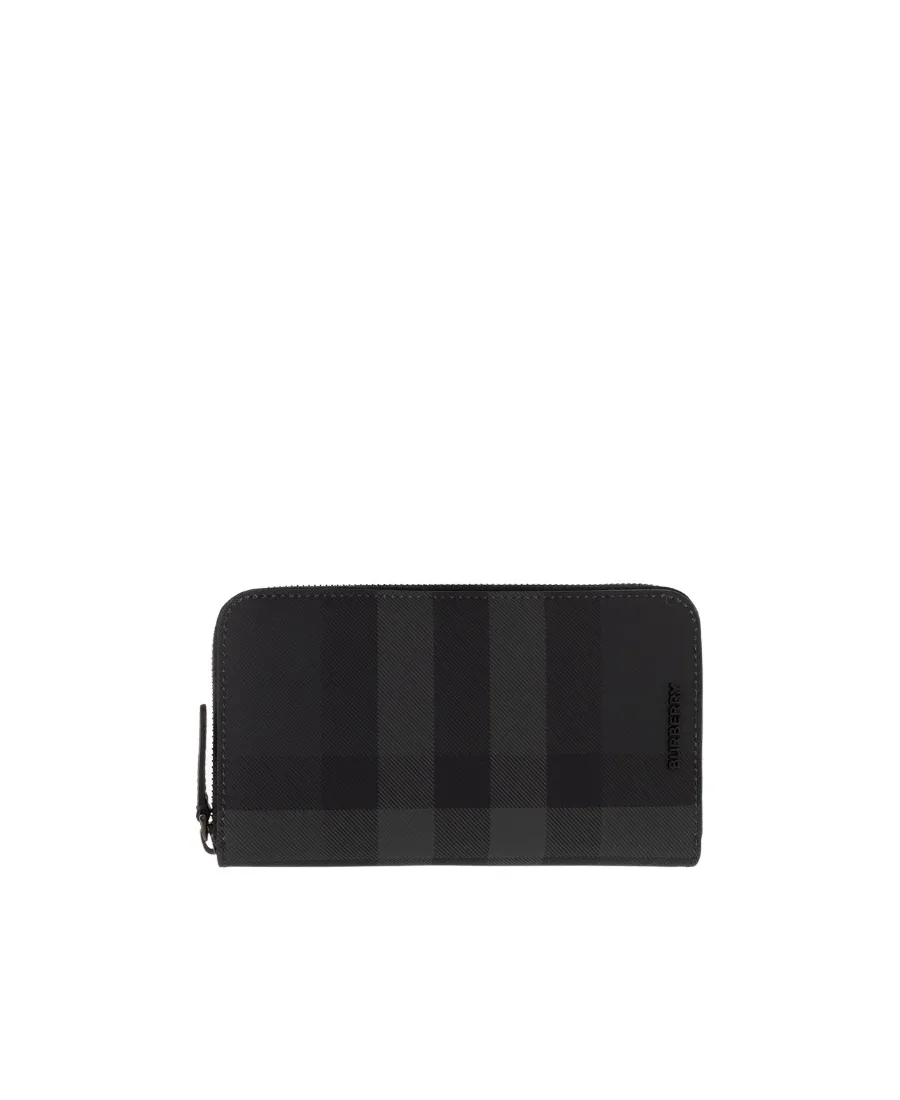 Burberry Logo Plaque Checked Zipped Wallet