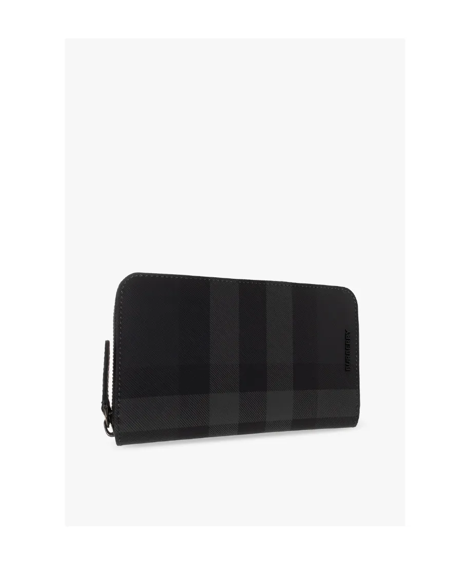 Burberry Logo Plaque Checked Zipped Wallet