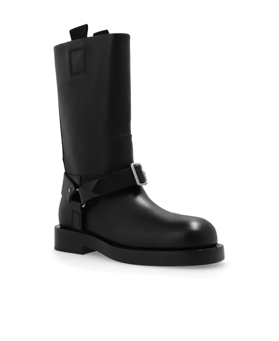 Buckled-Strap Leather Boots