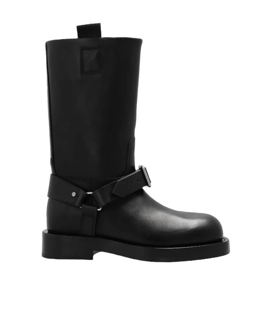 Buckled-Strap Leather Boots