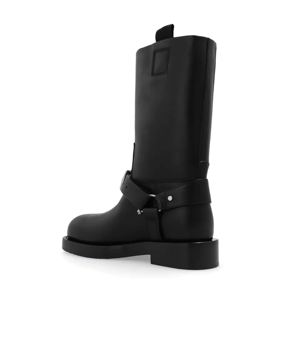 Buckled-Strap Leather Boots