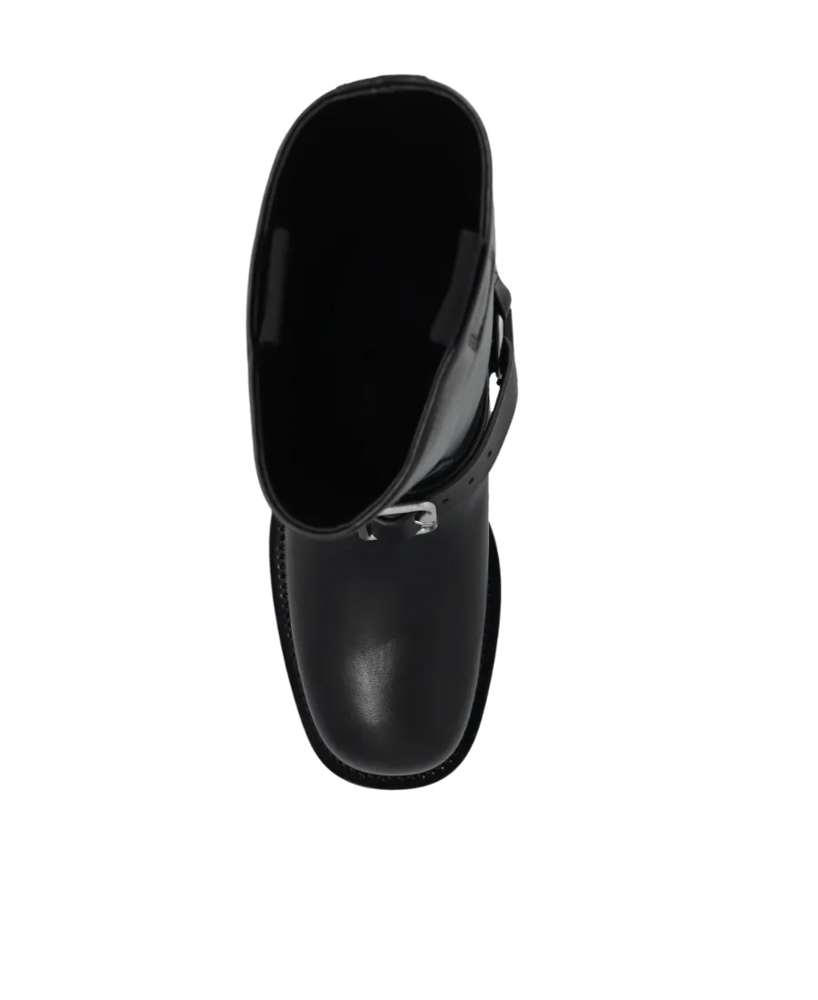 Buckled-Strap Leather Boots