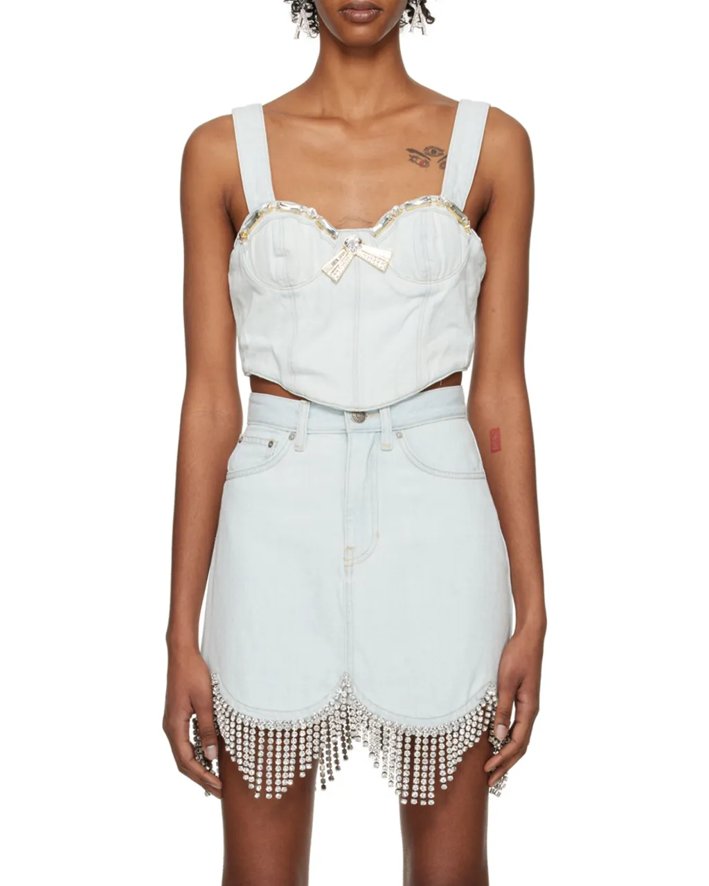 Crystal-Embellished Denim Top