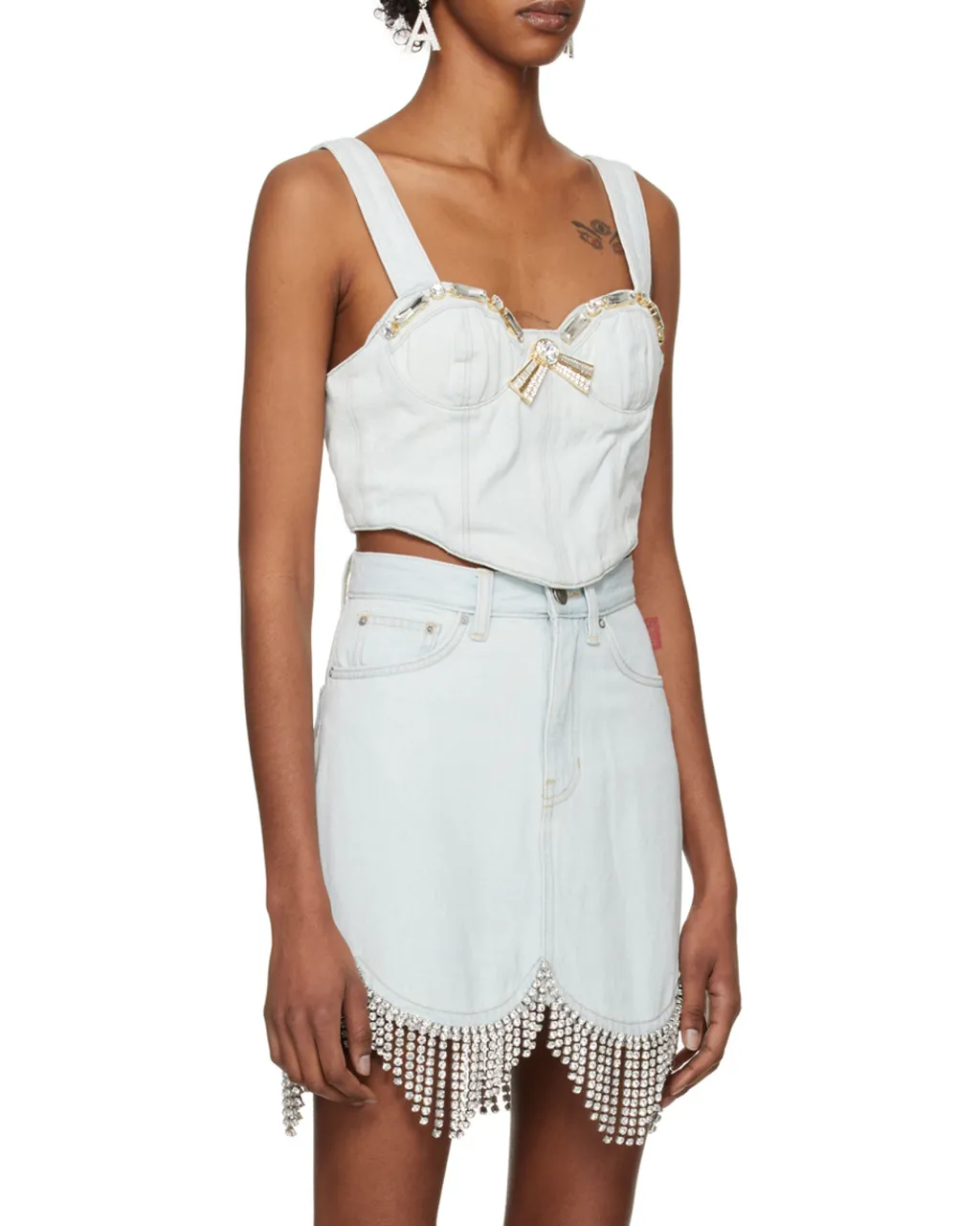 Crystal-Embellished Denim Top