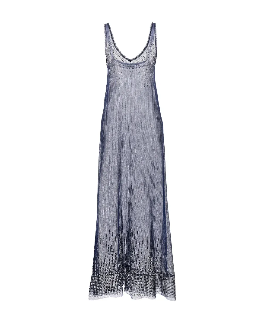 Paco Rabanne Stud-Detailed V-Neck Sheer Long Dress