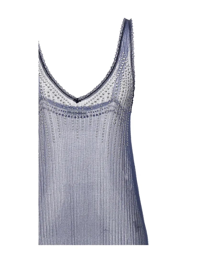 Paco Rabanne Stud-Detailed V-Neck Sheer Long Dress