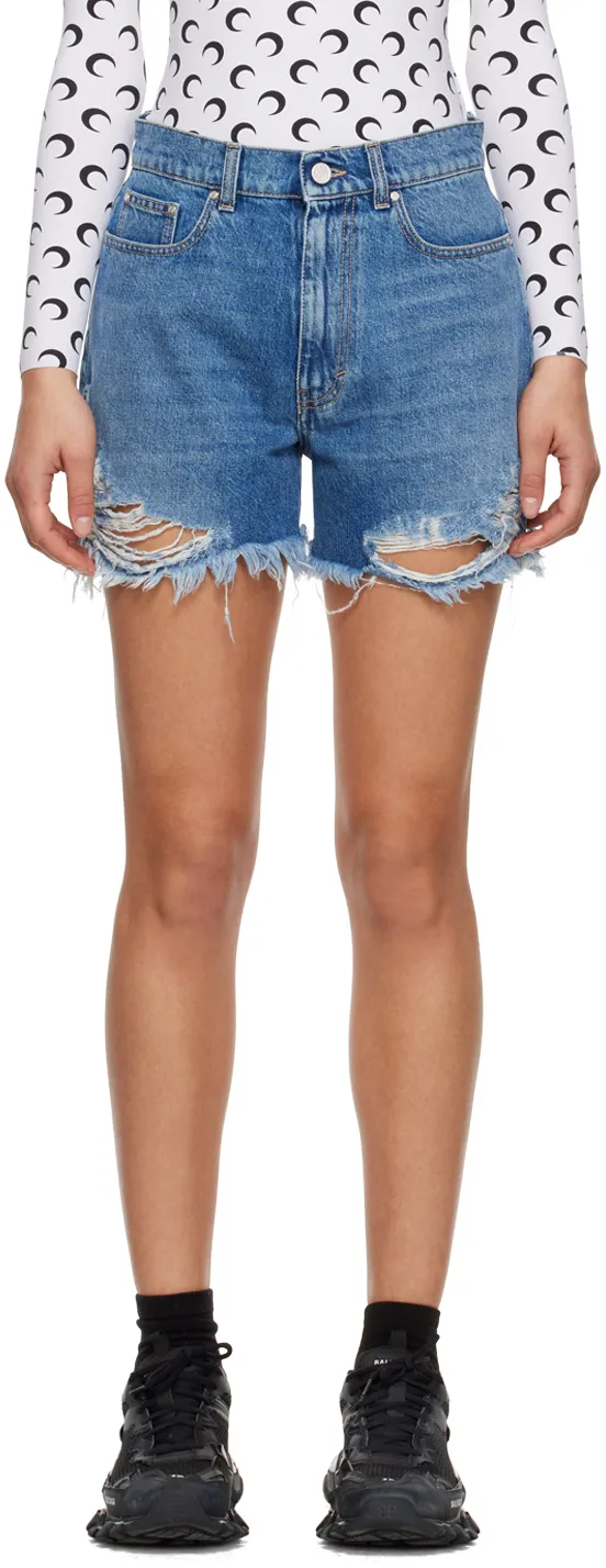 Heart-Shaped Embroidered Imitation Denim Shorts
