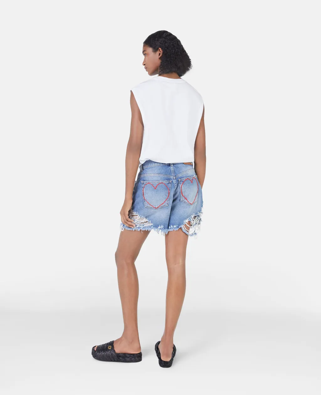 Heart-Shaped Embroidered Imitation Denim Shorts