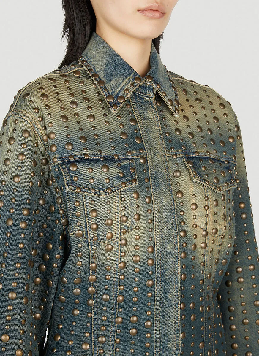 Stud-Design Old-Washed Denim Jacket
