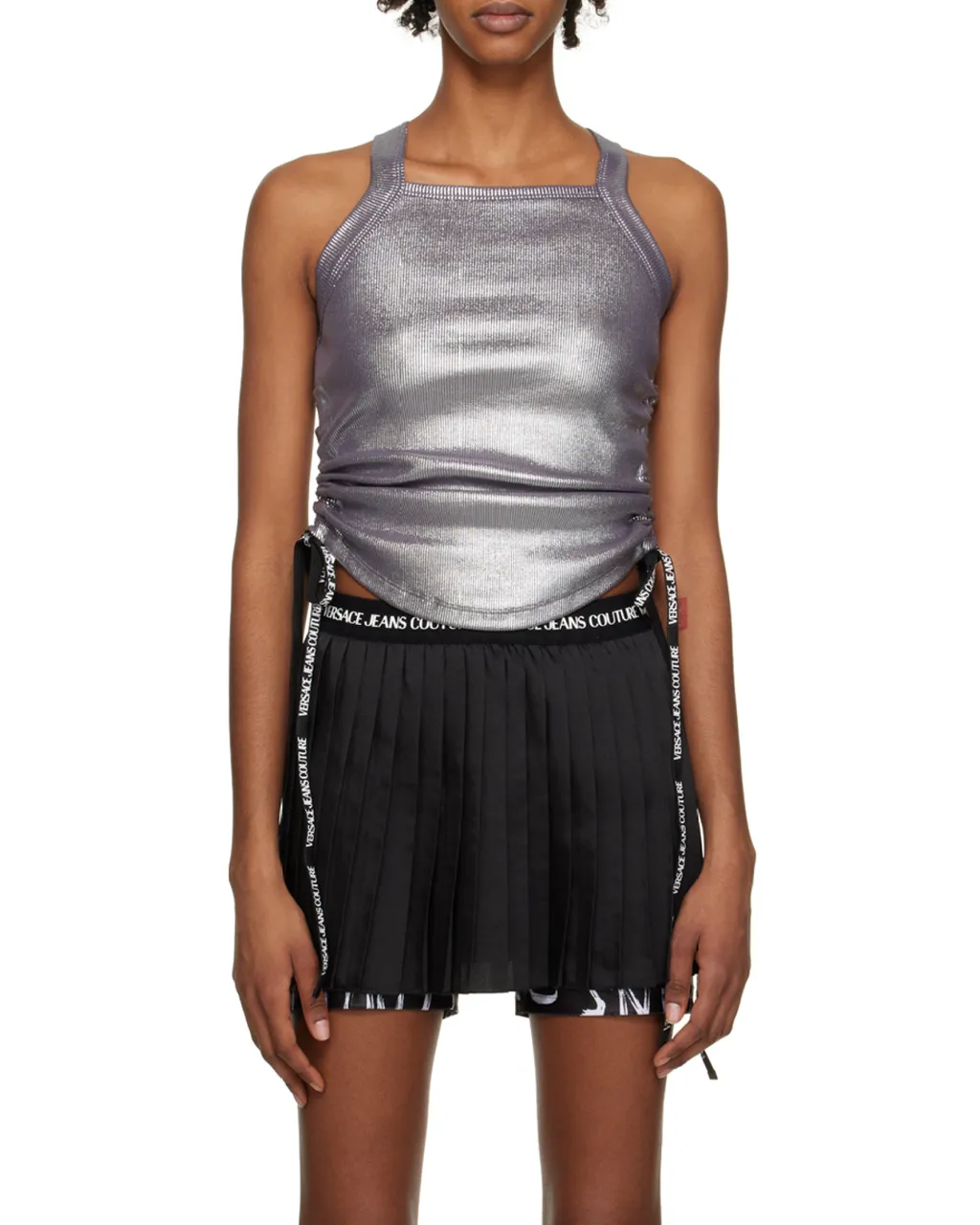 Drawstring-Detail Metallic Vest