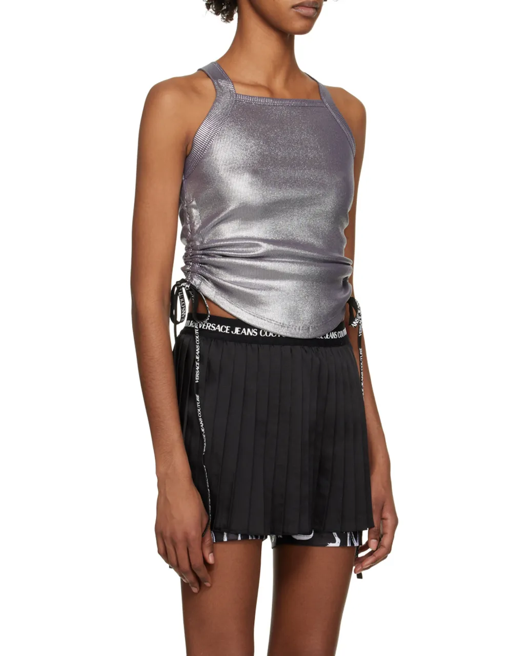 Drawstring-Detail Metallic Vest