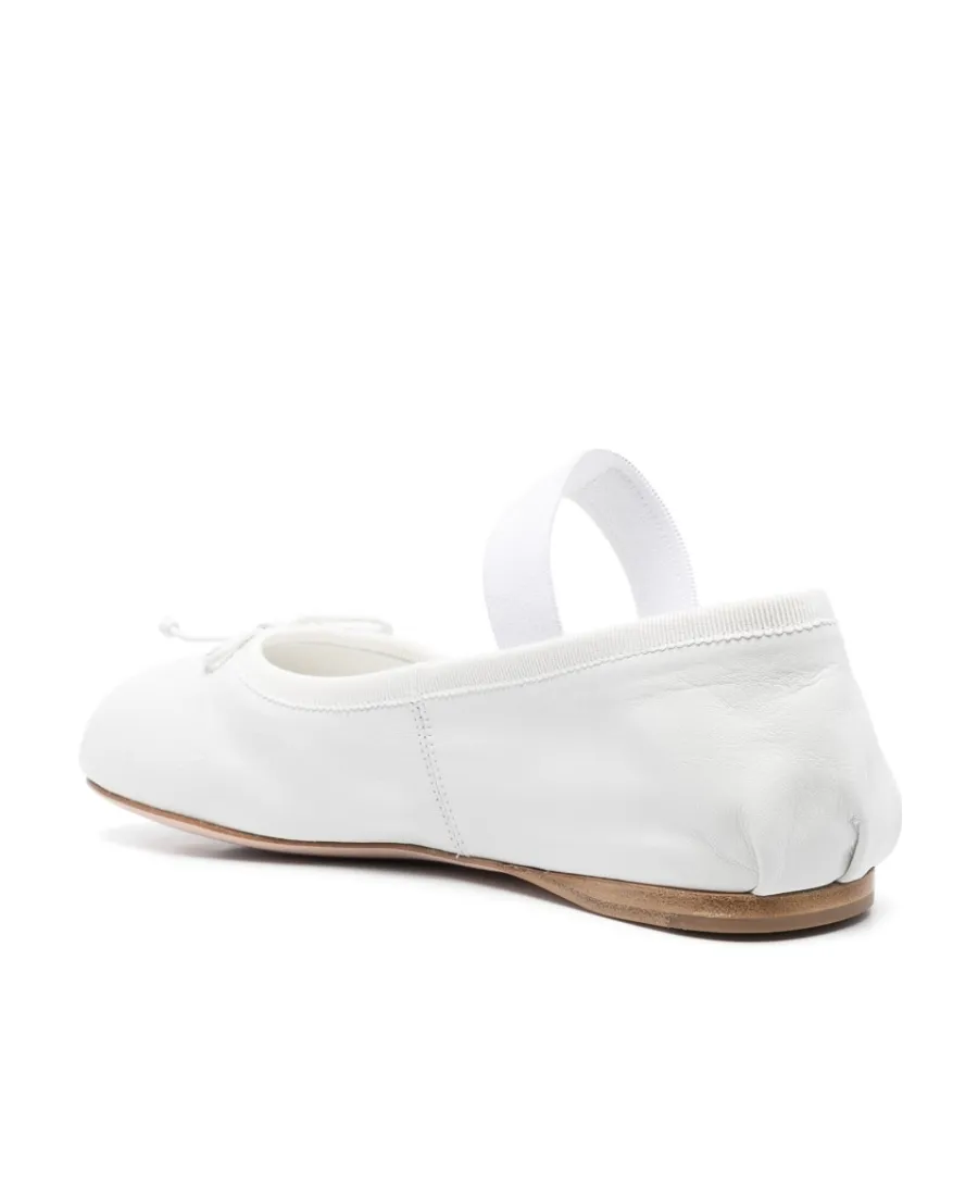 Logo-Strap Leather Ballerina Pumps