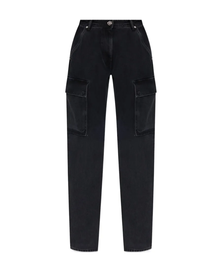 High-Waisted Washed Denim Trousers