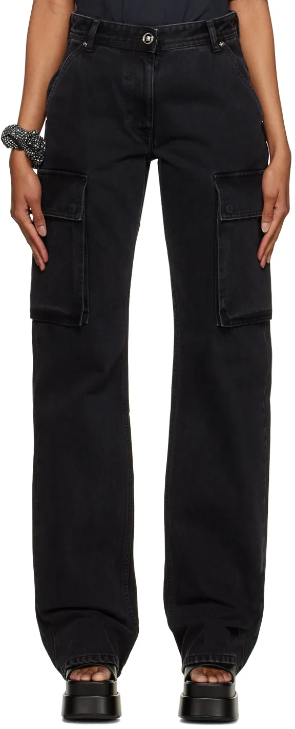 High-Waisted Washed Denim Trousers