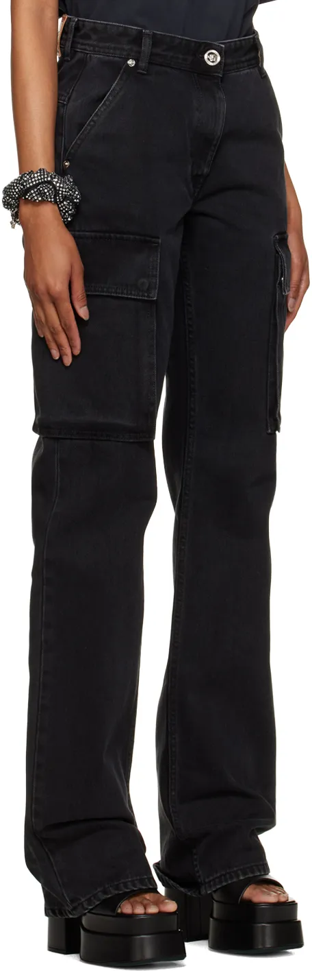 High-Waisted Washed Denim Trousers
