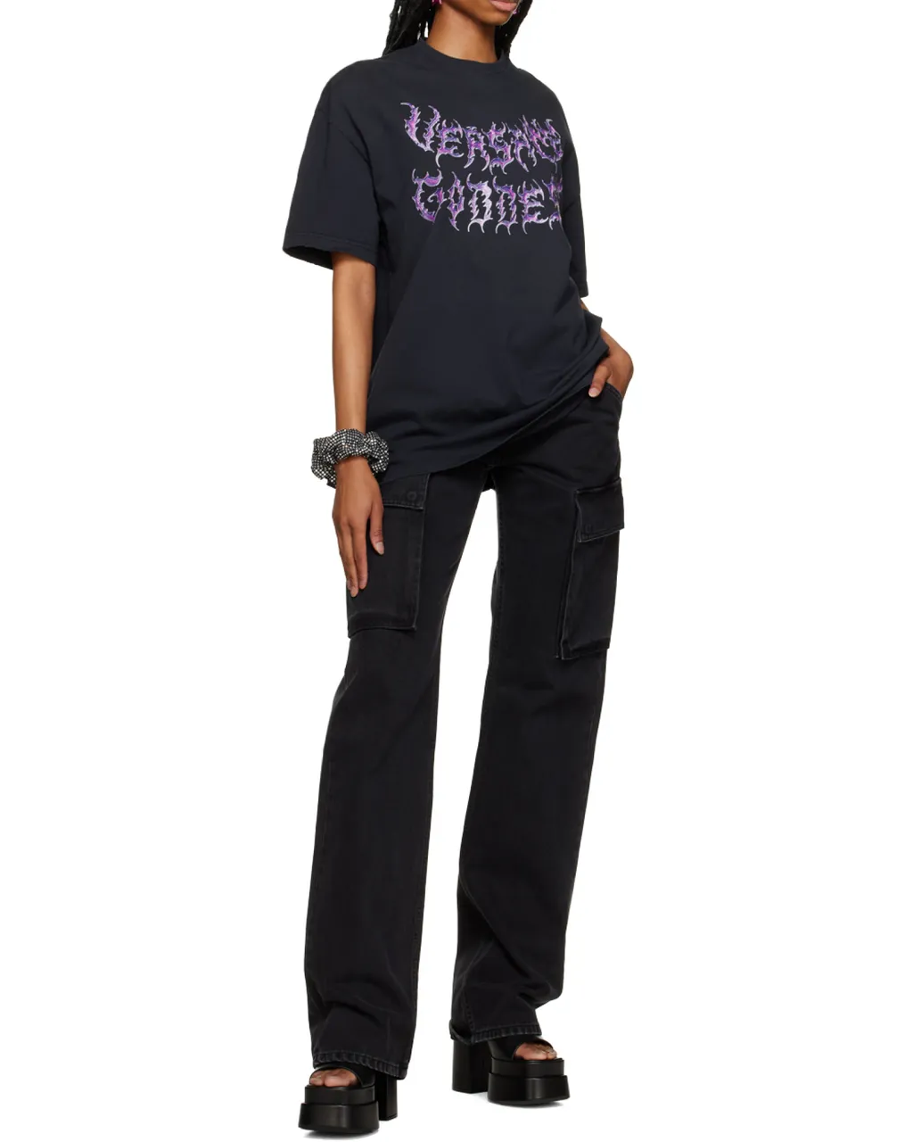 High-Waisted Washed Denim Trousers