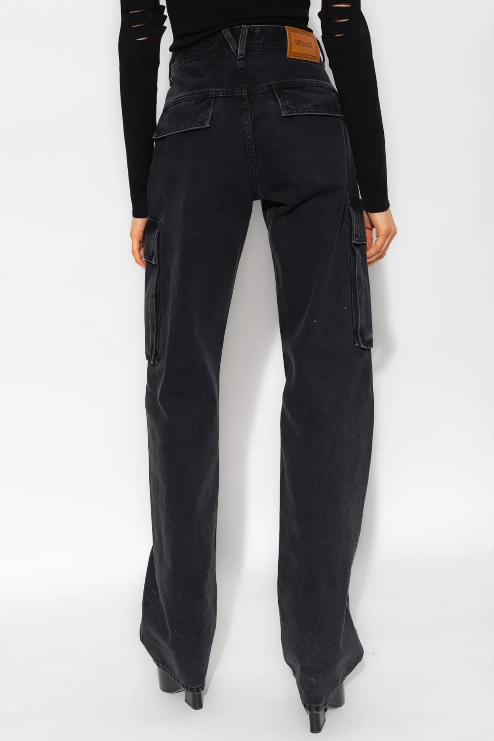 High-Waisted Washed Denim Trousers