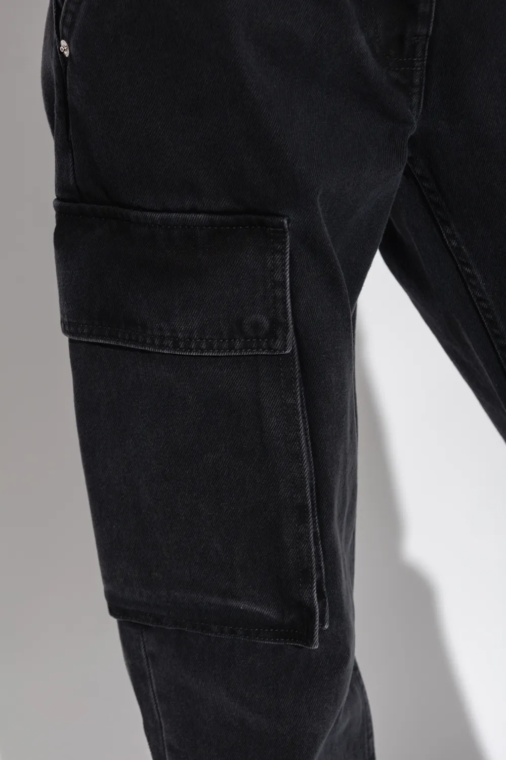 High-Waisted Washed Denim Trousers