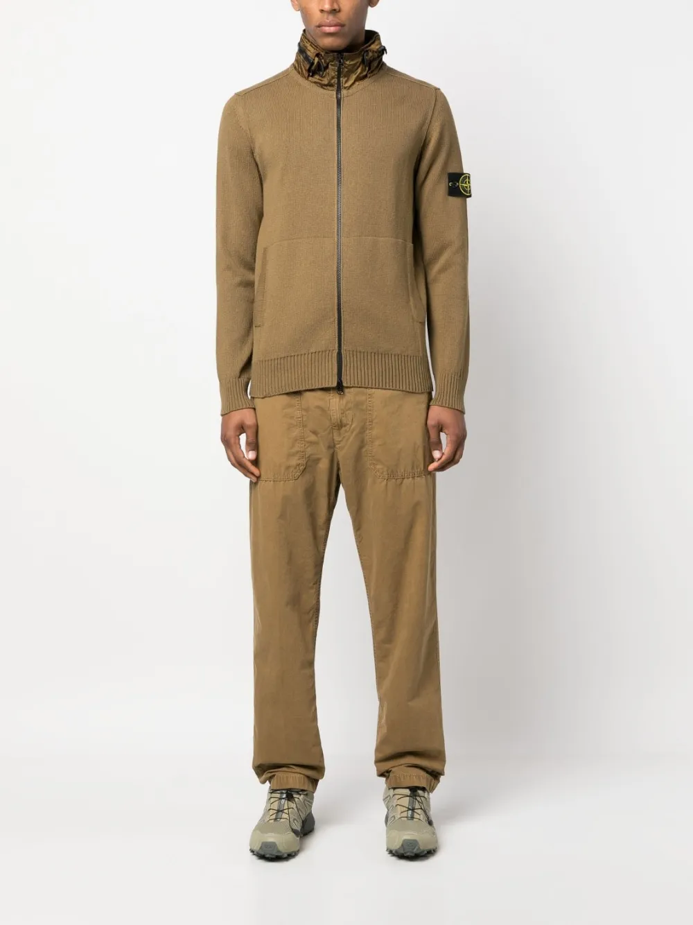 Concealed-Hood Zip-Up Cardigan