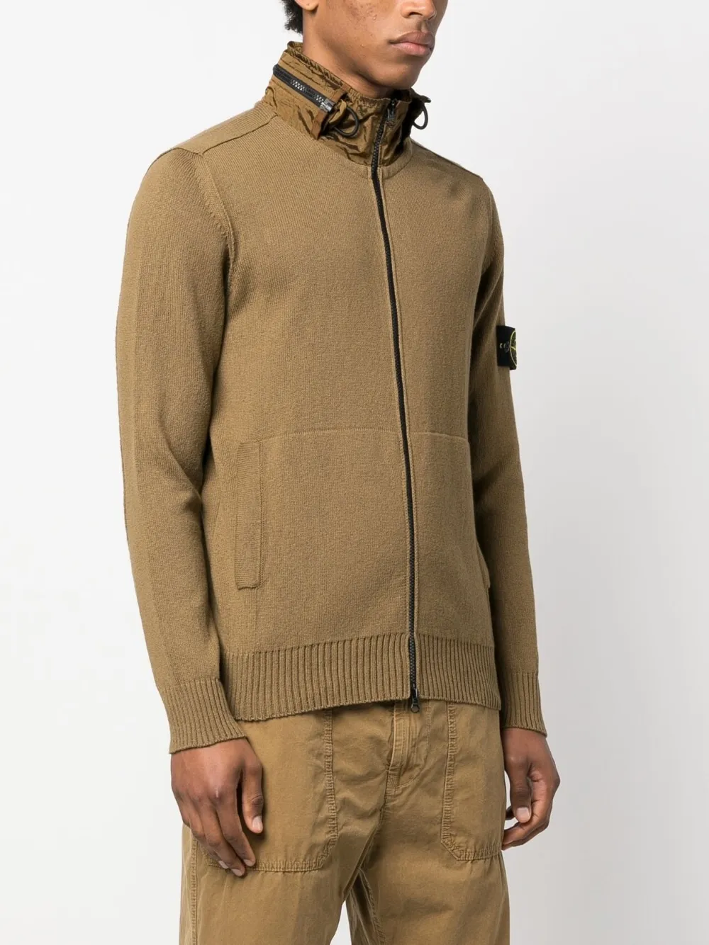 Concealed-Hood Zip-Up Cardigan