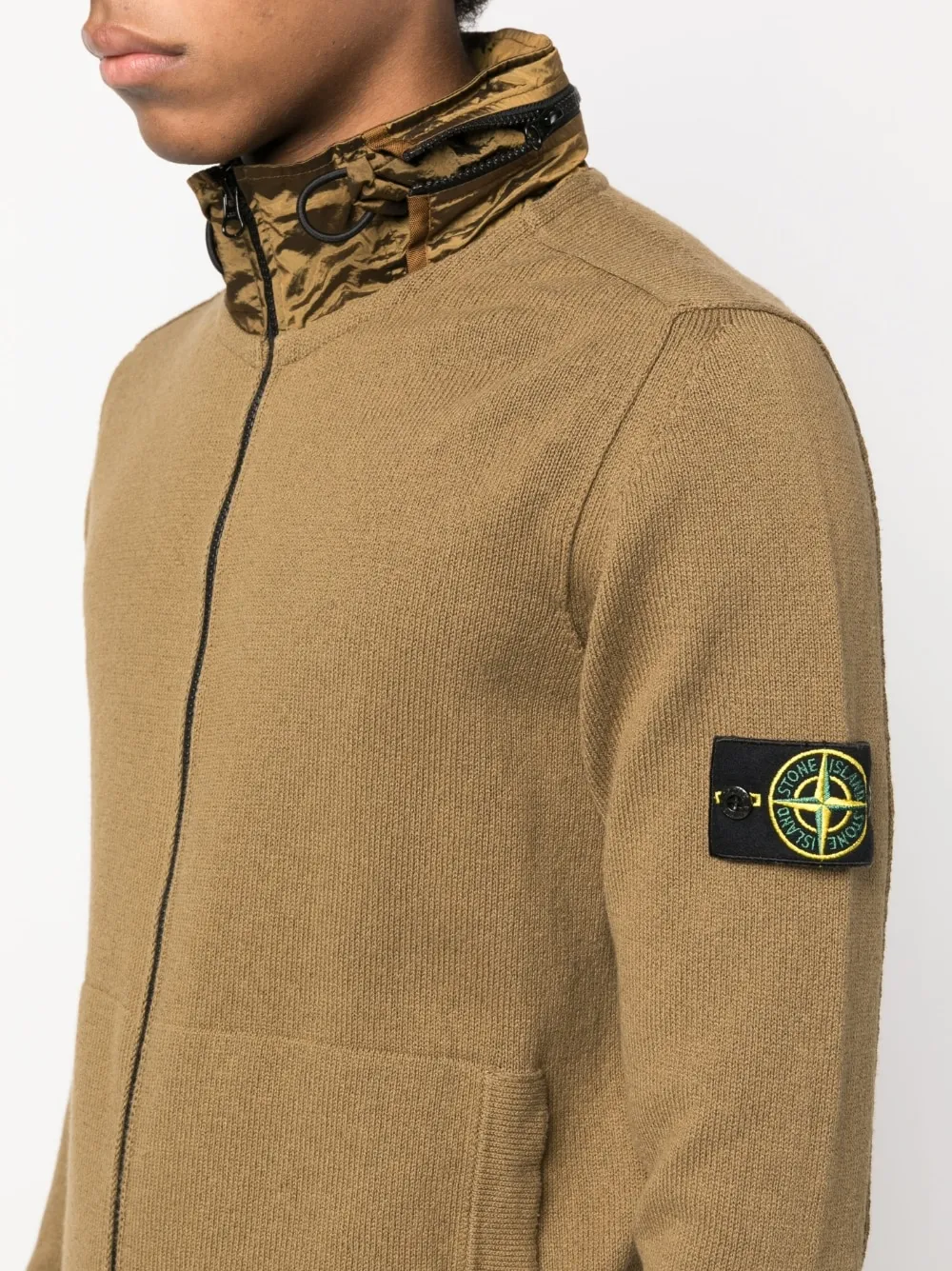 Concealed-Hood Zip-Up Cardigan