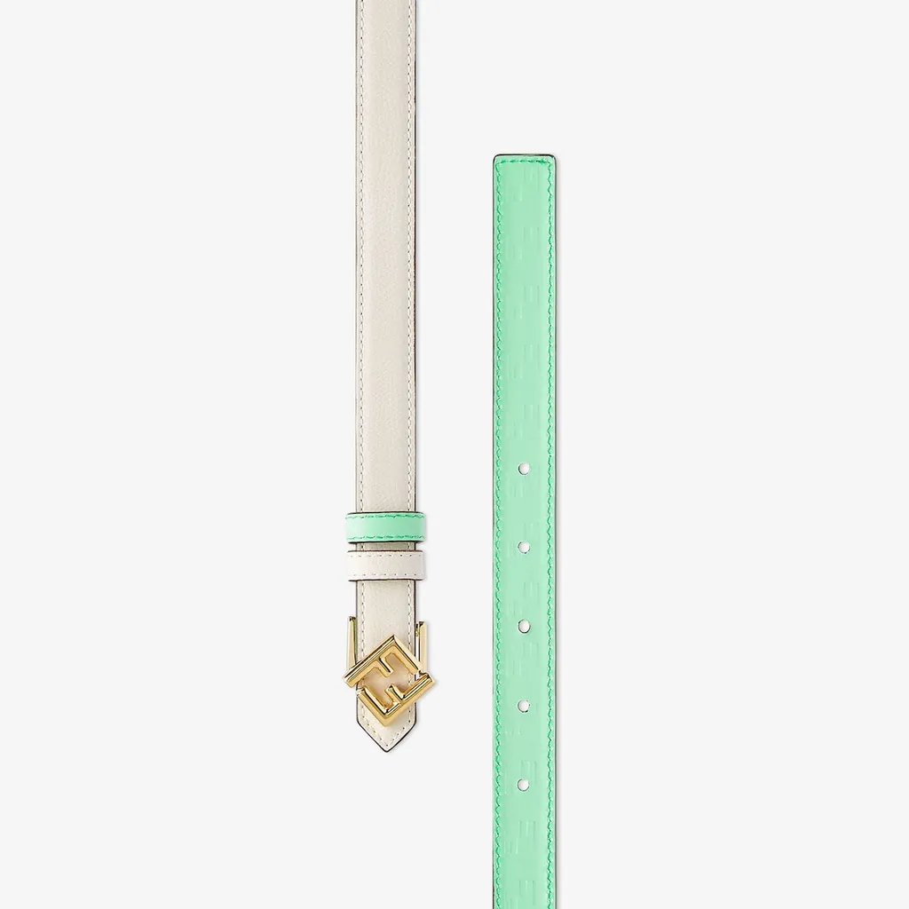 White And Green Leather Reversible Belt