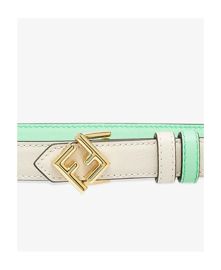 White And Green Leather Reversible Belt