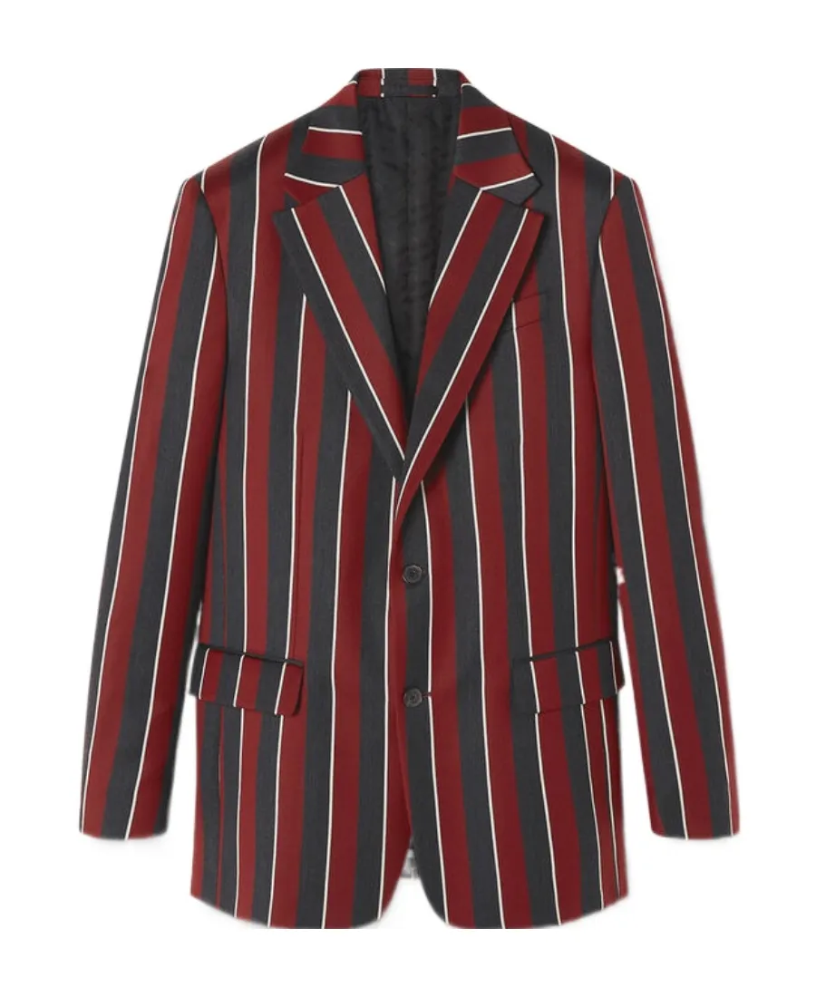 Regimental Stripes-Print Single-Breasted Blazer